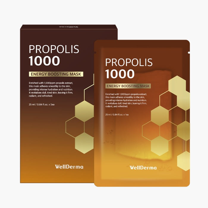 Wellderma Propolis 1000 Energy Boosting Sheet Mask – 25ml*5Sheets
