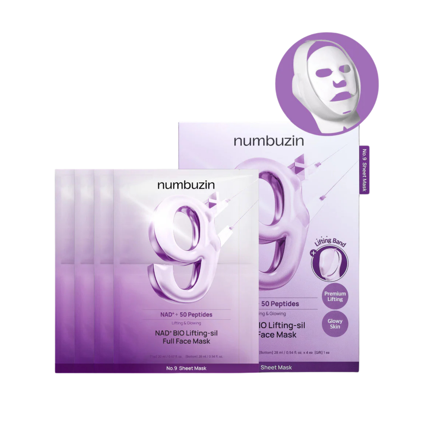 Numbuzin No.9 NAD Bio Lifting Thread Full-Face Mask Pack - 1 BOX (4ea)